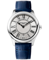 FREDERIQUE CONSTANT WOMEN'S SWISS CLASSICS NAVY LEATHER STRAP WATCH 36MM