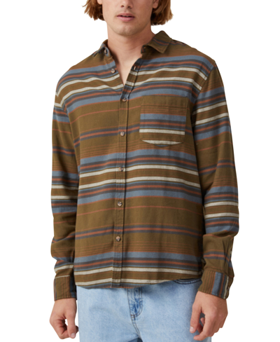 Cotton On Men's Camden Long Sleeve Shirt In Army Stripe