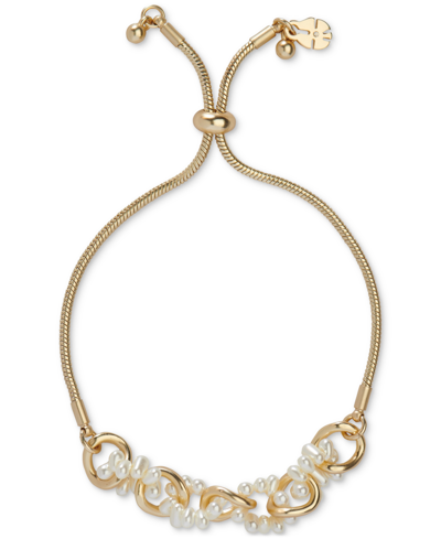 Lucky Brand Gold-tone Imitation Pearl Twisted Slider Bracelet