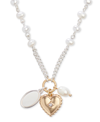 LUCKY BRAND TWO-TONE PAVE, IMITATION & FRESHWATER PEARL MULTI-CHARM PENDANT NECKLACE, 16" + 2" EXTENDER