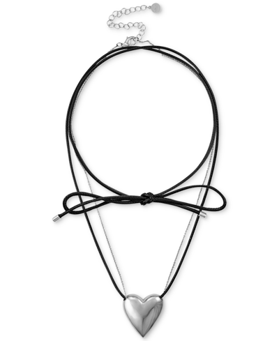 Oma The Label Heart Chain & Cord Pendant Necklace, 20-1/2" + 3" Extender In Silver Tone
