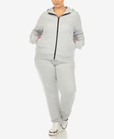 White Mark Plus Size Fleece Lined 2 Pc Tracksuit Set In Gray