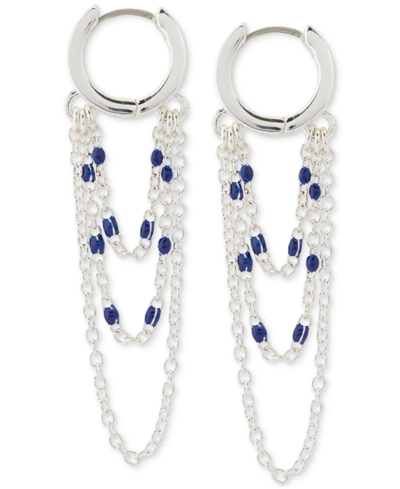 Lucky Brand Silver-tone Blue Beaded Chain Hoop Earrings