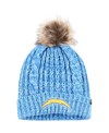 47 Brand Women's ' Powder Blue Los Angeles Chargers Logo Meeko Cuffed Knit Hat With Pom In Powder Blue