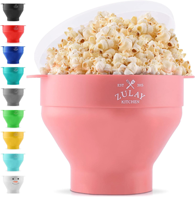 Zulay Kitchen Silicone Popcorn Popper Microwave Collapsible Bowl With Lid In Pink