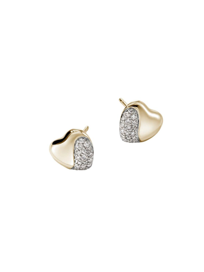 John Hardy Women's Pebble 14k Yellow Gold & 0.25 Tcw Diamond Heart Stud Earrings