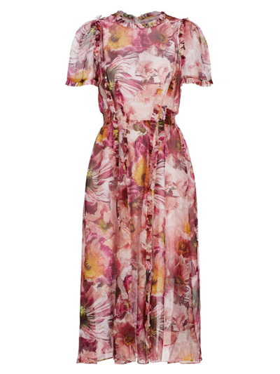 Marchesa Rosa Women's  Sedum Floral Chiffon Midi-dress In Blush