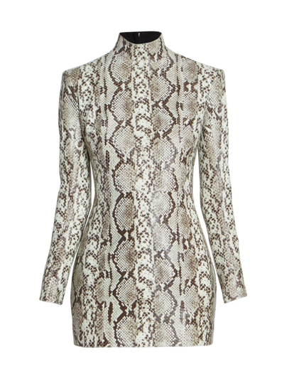Balmain Long-sleeve Bodycon Short Leather Dress In Python