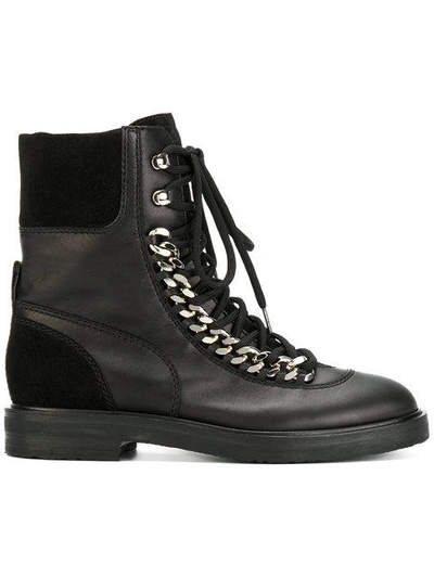 Casadei 30mm Chained Leather & Suede Boots, Black In Black