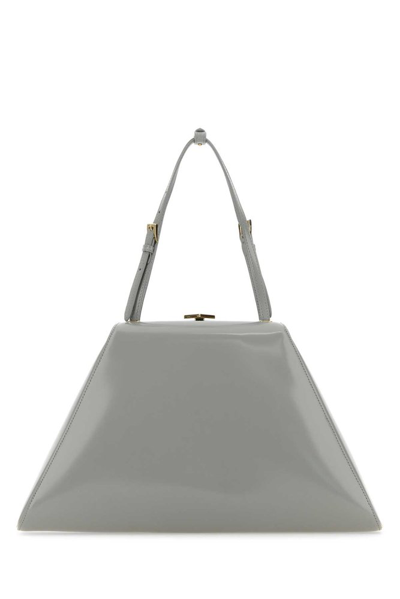 Prada Logo Plaque Clasp Top Handle Bag In Grey