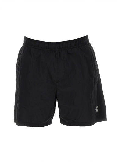 Stone Island Logo Patch Swimming Shorts In Black