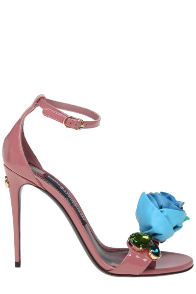 Dolce & Gabbana Floral Detailed Ankle Strap Sandals In Pink