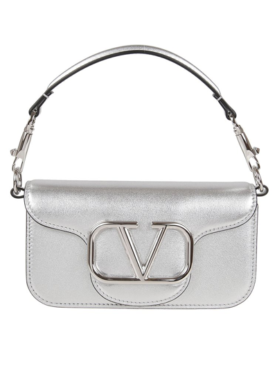 Valentino Garavani Valentino Locò Metallic Effect Foldover Top Shoulder Bag In Silver