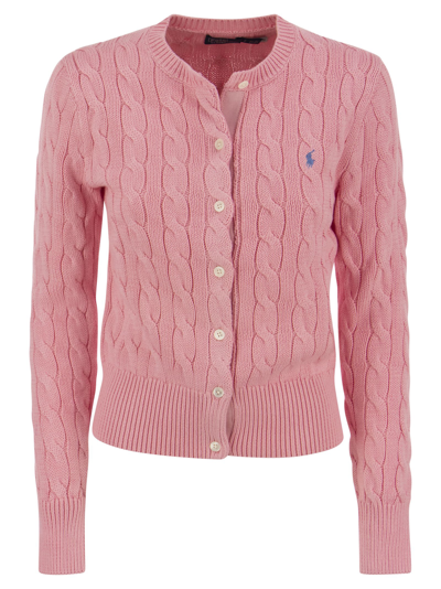 Polo Ralph Lauren Cable-knit Cotton Cardigan In Carmel Pink