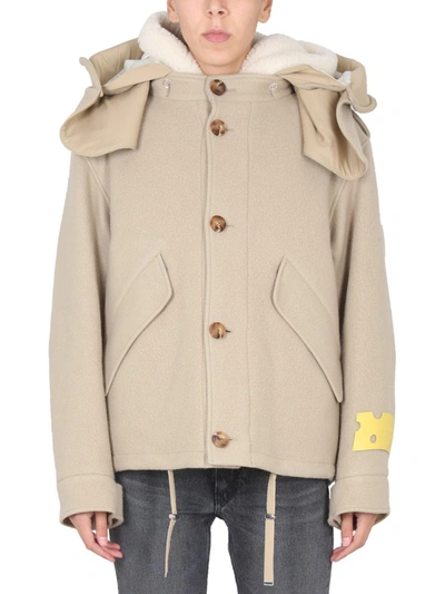 Off-white Hooded Short Parka Coat In Beige