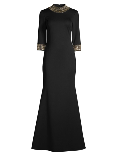 Basix Women's Embellished Three-quarter-sleeve Gown In Black