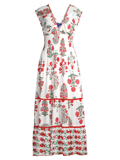 Ro's Garden Women's Hilda Smocked Floral Cotton Midi-dress In Red Olympia