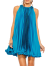 Mac Duggal Pleated Halter Neck Flowy Mini Dress In Ocean