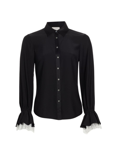 Cinq À Sept Roxie Lace Silk Shirt In Blackivory