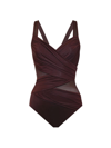 Miraclesuit Swim Women's Network Madero Ruched Criss Cross One-piece Swimsuit In Sumatra Brown