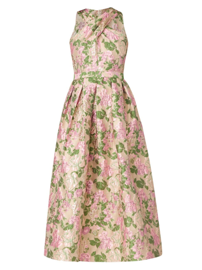 Shoshanna Ivanna Pleated Floral Jacquard Midi Dress In Champange Blush