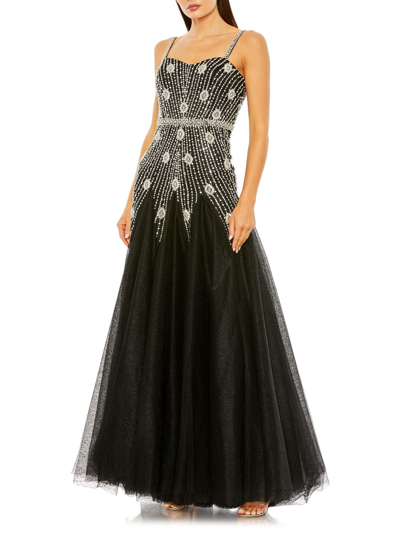 Mac Duggal Women's Embellished Tulle A-line Gown In Black Silver