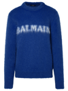 Balmain Logo-print Brushed-finish Jumper In Cobalt White