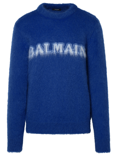 Balmain Maglia Scritta Logo In Blue