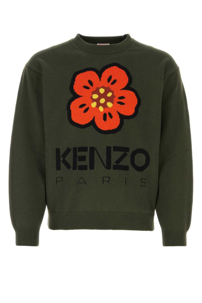 Kenzo Boke Flower Logo Intarsia Knit Jumper In Green