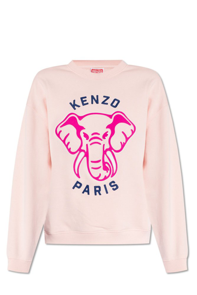 Kenzo Sweatshirt Brodé ' Elephant' Femme Rose Clair In Faded Pink