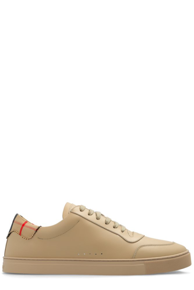 Burberry Leather And Check Cotton Sneakers In Archive Beige