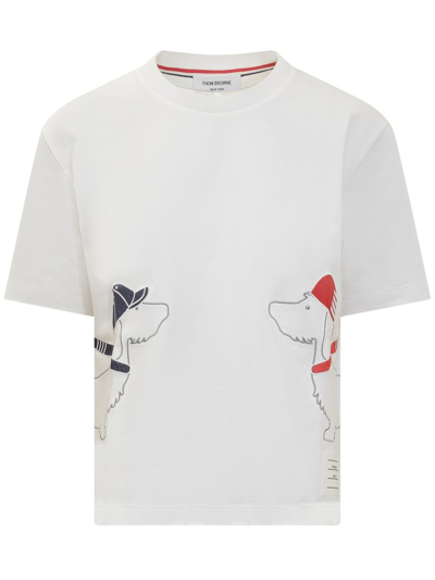 Thom Browne Dog Embroidered Crewneck T In White