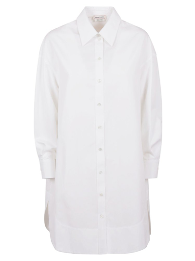 Alexander Mcqueen Poplin Buttoned Mini Shirt Dress In White