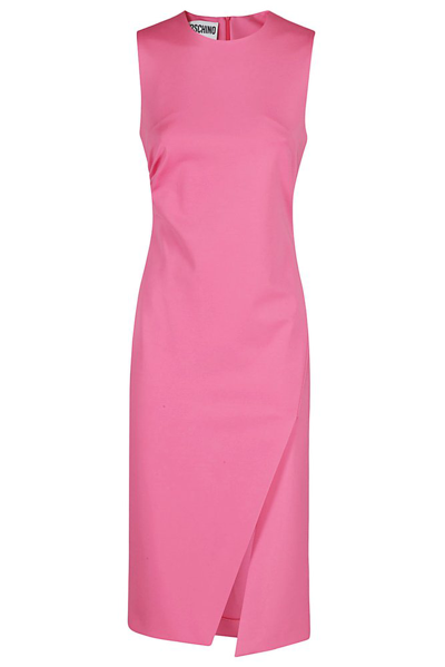 Moschino Sleeveless Crewneck Midi Dress In Pink