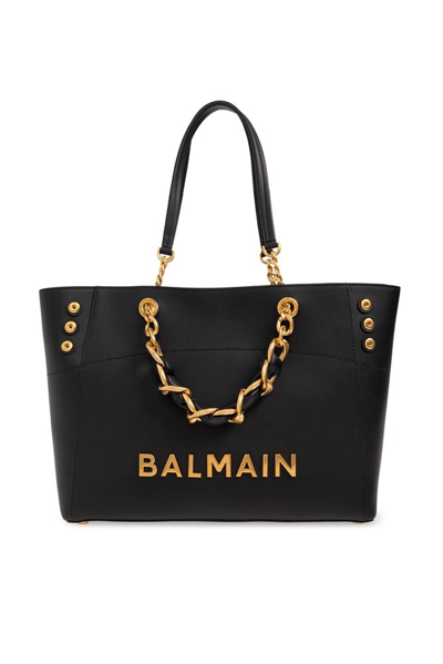 Balmain Logo Plaque Top Handle Bag In Black