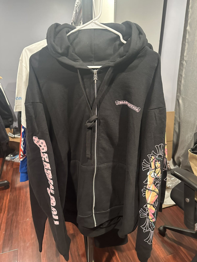 Pre-owned Chrome Hearts Black/pink Deadly Doll Zip Up Jacket