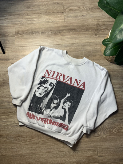 Pre-owned Kurt Cobain X Nirvana Vintage Kurt Cobain Nirvana Band Hoodie Print Nevermind In White