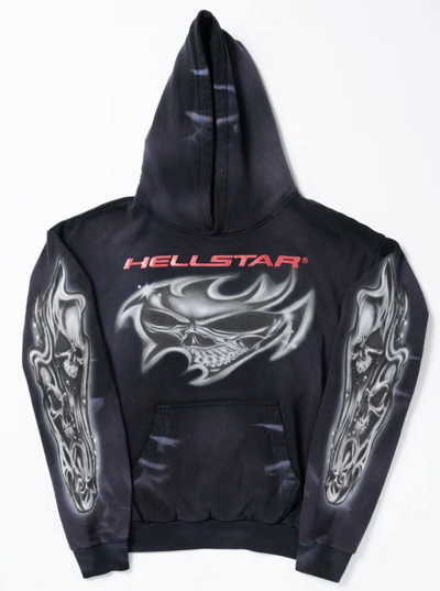 Pre-owned Hellstar Hoodie Airbrushed Skull Hoodie Size Medium In Black