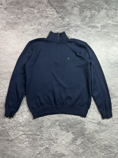 Pre-owned Polo Ralph Lauren X Vintage Polo By Ralph Laurent Fisherman Style 1/4 Zip Knit Sweater In Blue