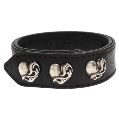 Pre-owned Chrome Hearts Leather Heart Bracelet In Black