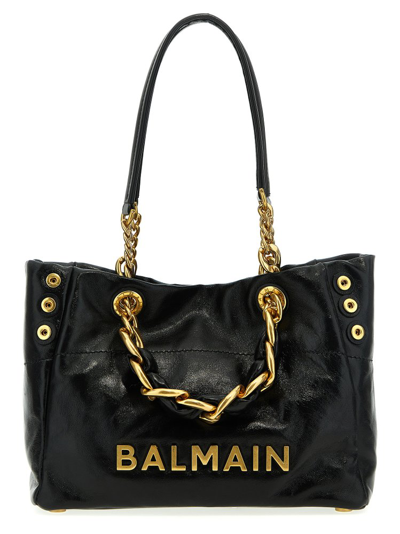 Balmain 1945 Soft Logo Plaque Tote Bag In Black