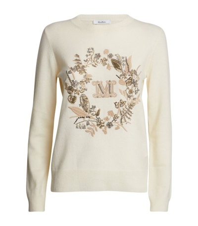 Max Mara Wool-cashmere Embellished Sweater In White