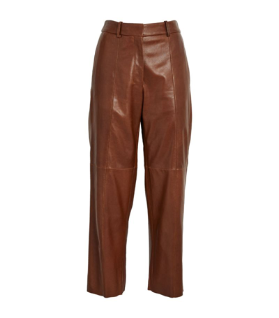 Max Mara Cropped Leather Trousers In Brown