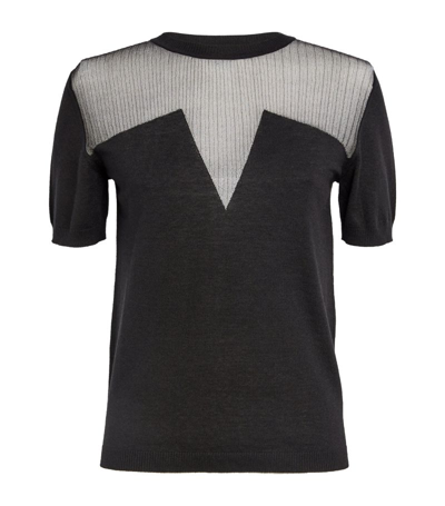 Max Mara Silk-wool Sheer-panel Sweater In Black
