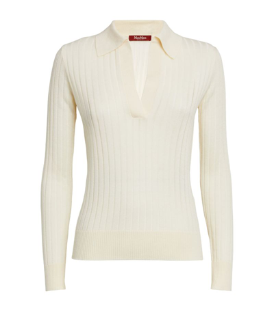 Max Mara Silk-wool Collared Sweater In White