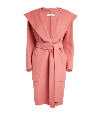 Max Mara Hooded Wool Coat In Dark Pink