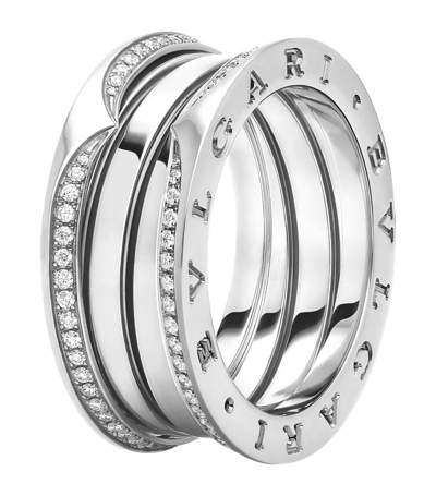 Bvlgari White Gold And Diamond B.zero1 Three-band Ring In Silver
