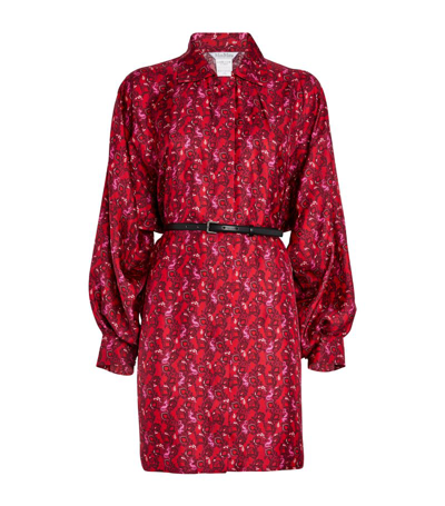 Max Mara Printed Silk Shirt Dress In Bordeaux