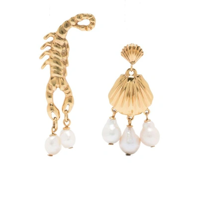 Alemais Hero Scorpion & Shell Earrings In Gold