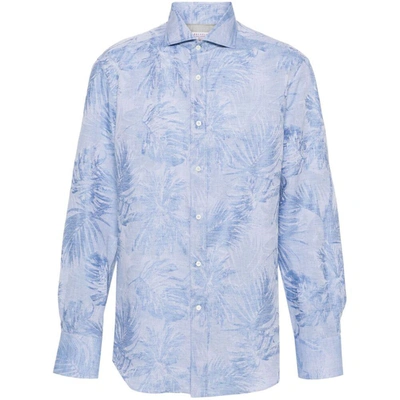 Brunello Cucinelli Jacquard Buttoned Shirt In Blue